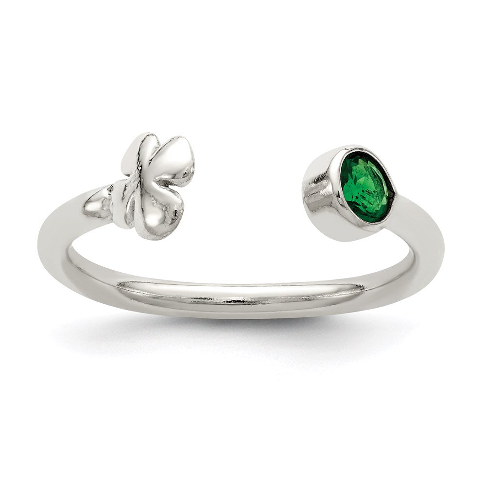 Solid;Polished;Sterling silver;Adjustable;Green CZ