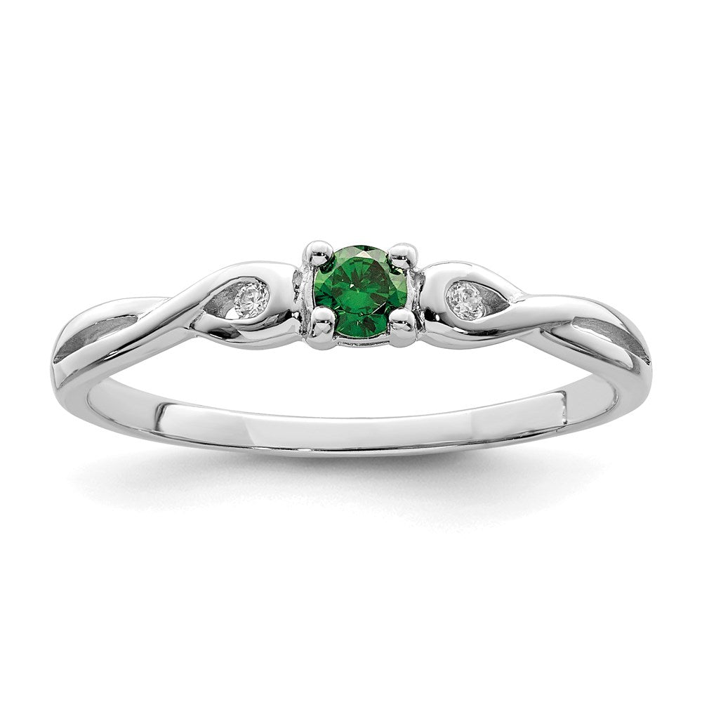 Casted;Polished;Open back;Sterling silver;CZ;Green CZ