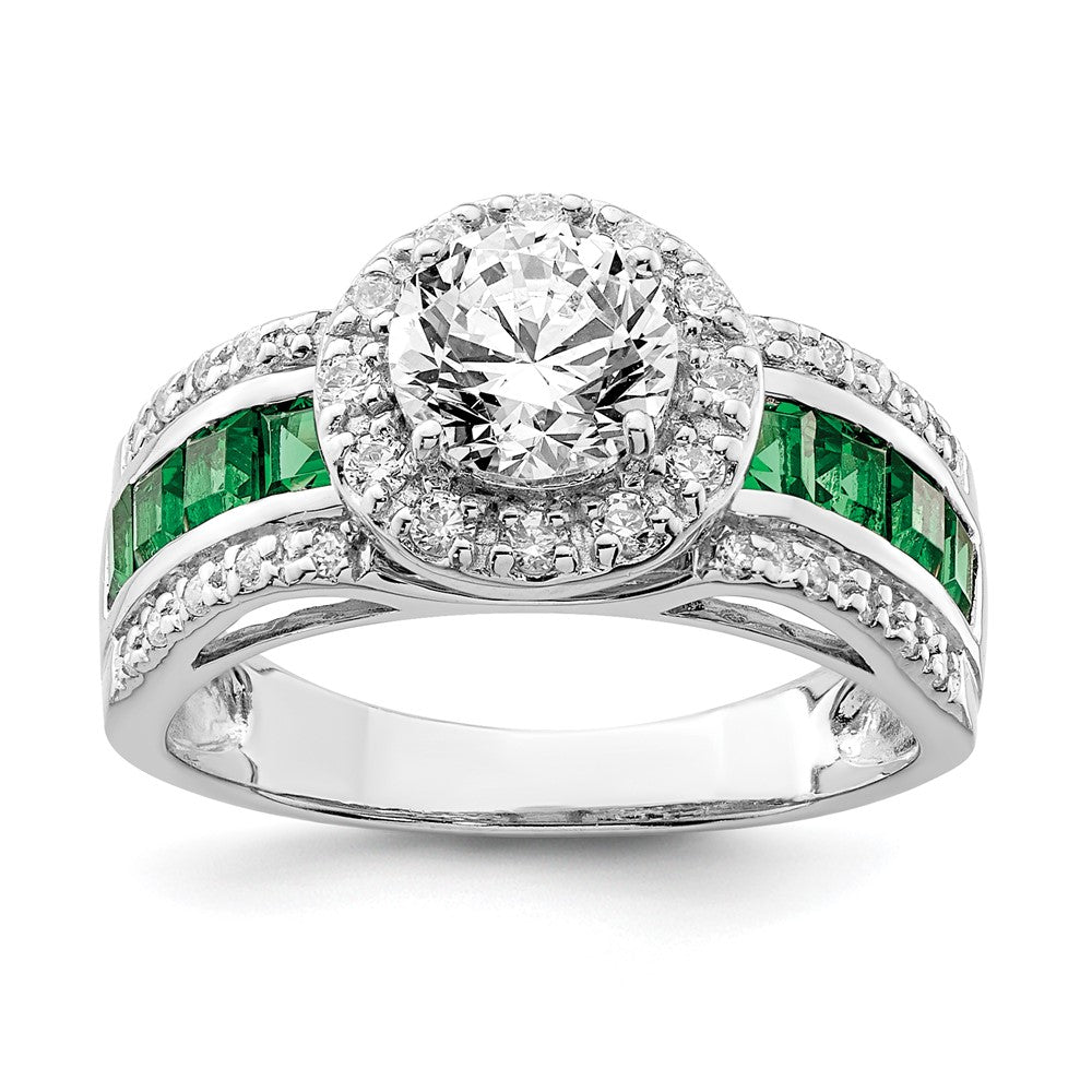 Casted;Polished;Open back;Sterling silver;CZ;Emerald