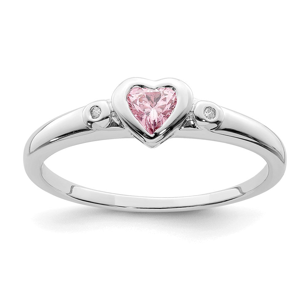 Casted;Polished;Open back;Sterling silver;CZ;Heart;Pink CZ