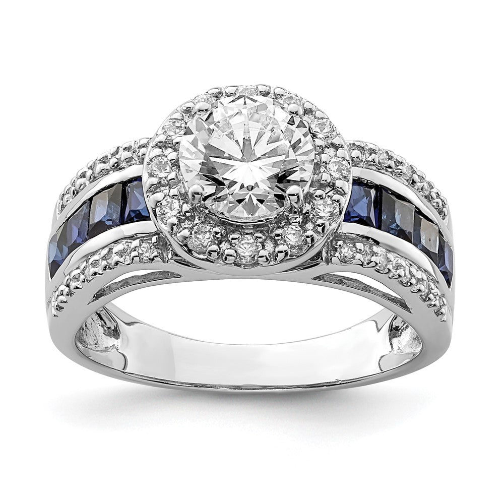 Polished;Open back;Synthetic;Sterling silver;CZ;Sapphire;Blue