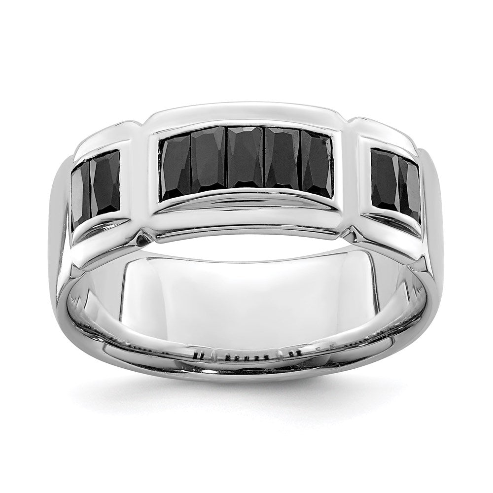 Polished;Open back;Sterling silver;CZ;Engravable (back only);Black