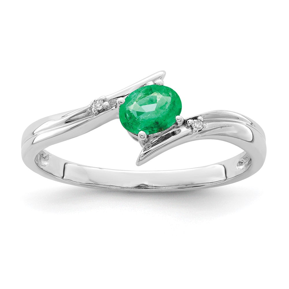 Polished;Open back;Sterling silver;Diamond;Emerald;Rhodium-plated