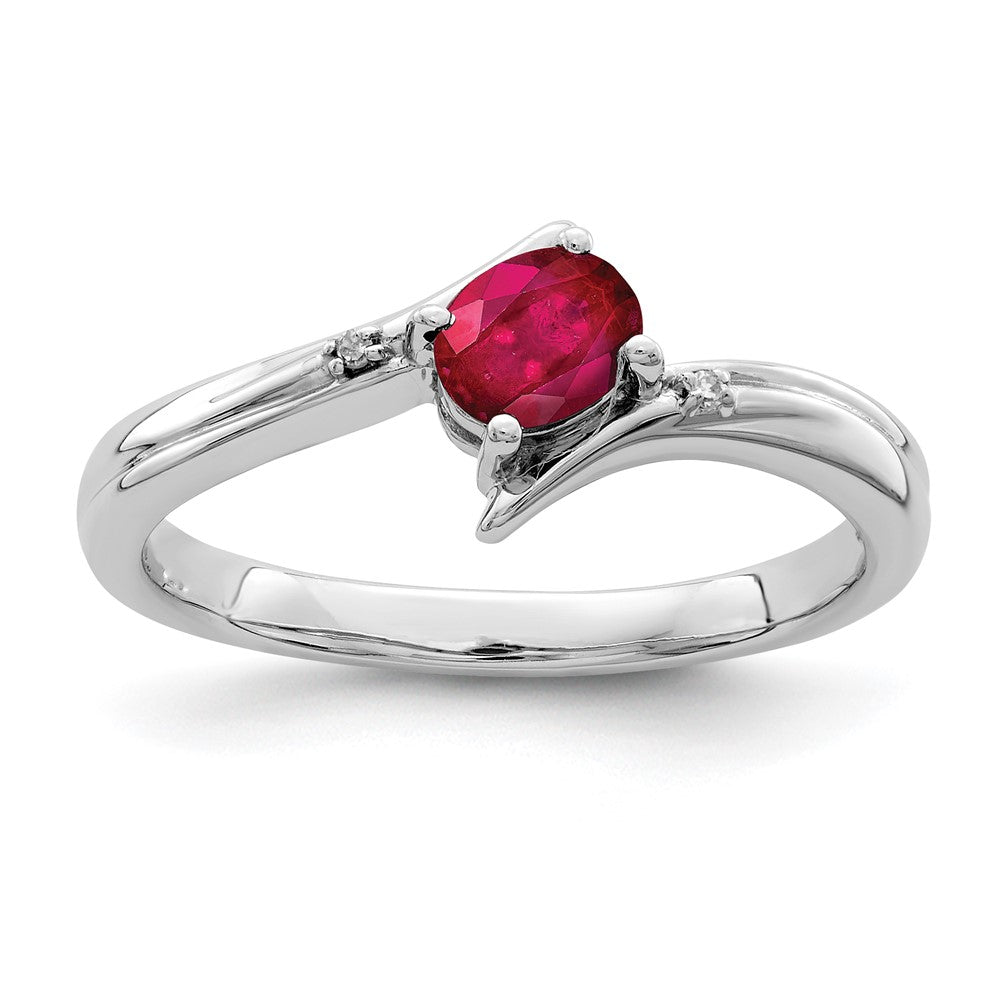 Polished;Open back;Sterling silver;Diamond;Ruby;Rhodium-plated