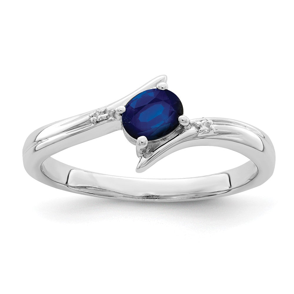 Polished;Open back;Sterling silver;Diamond;Sapphire;Rhodium-plated
