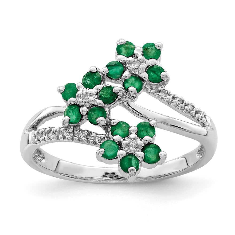 Polished;Open back;Sterling silver;Diamond;Emerald;Rhodium-plated