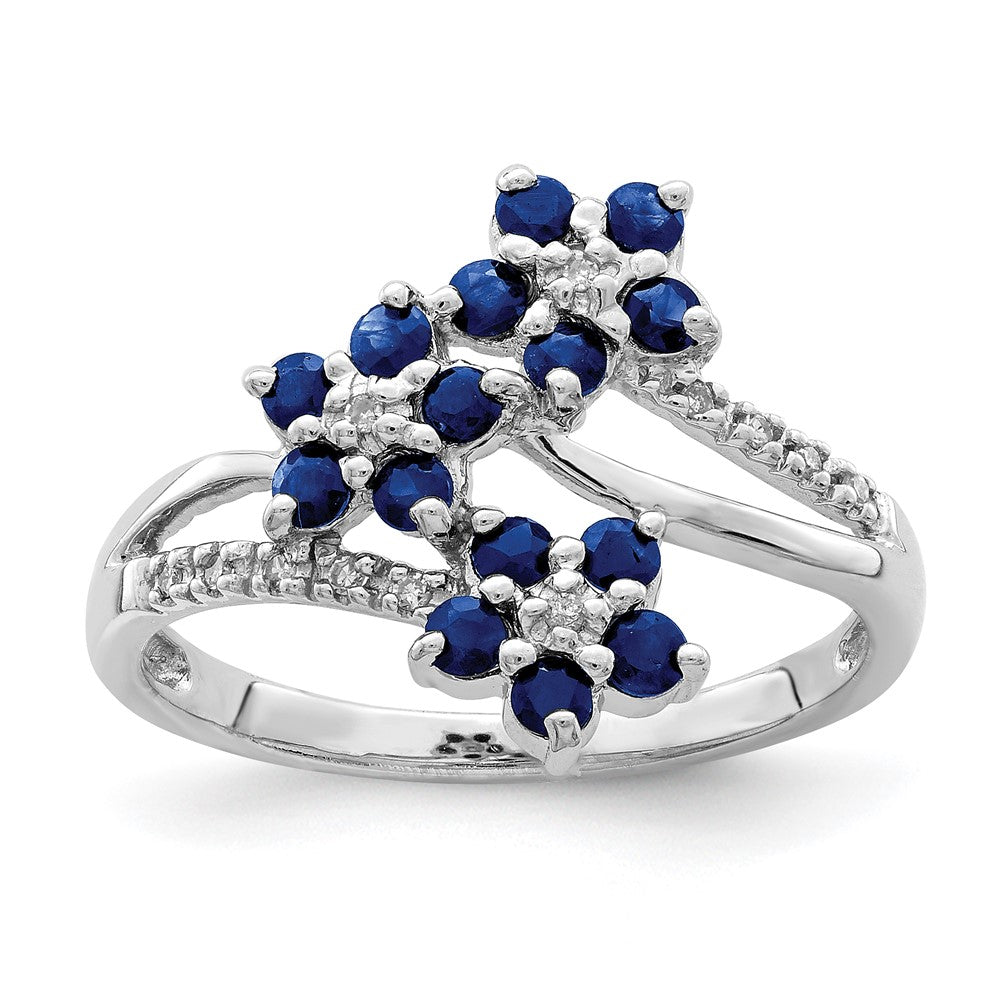 Polished;Open back;Sterling silver;Diamond;Sapphire;Rhodium-plated