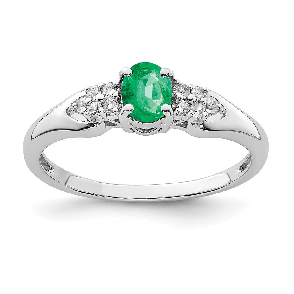 Polished;Open back;Sterling silver;Emerald;White sapphire;Rhodium-plated