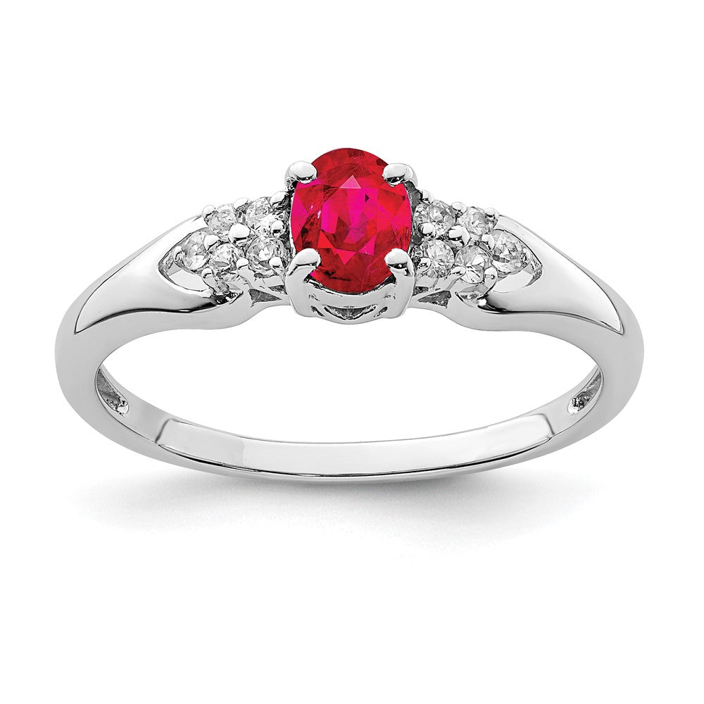 Polished;Open back;Sterling silver;Ruby;White sapphire;Rhodium-plated