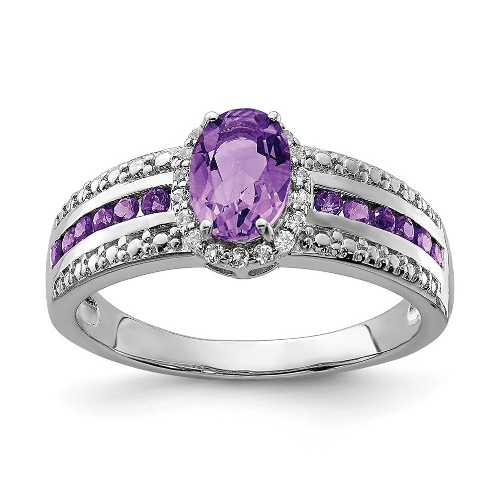 Polished;Open back;Genuine;Sterling silver;Amethyst;Rhodium-plated