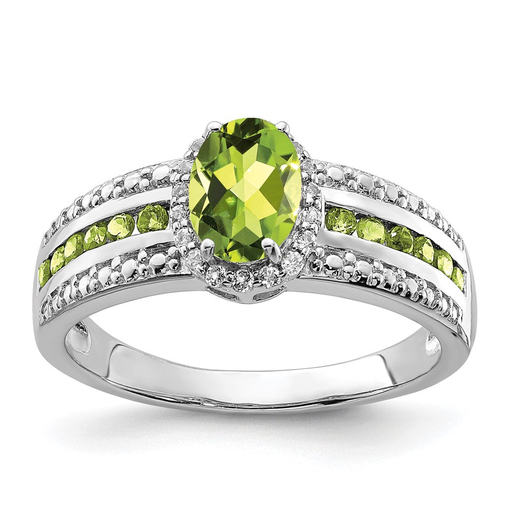 Polished;Open back;Genuine;Sterling silver;Peridot;White topaz
