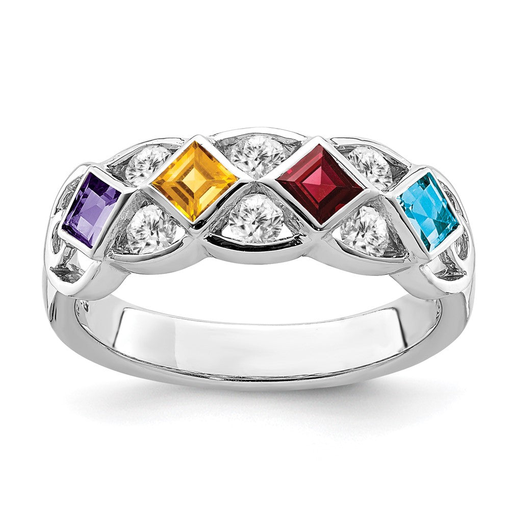 Polished;Open back;Sterling silver;Amethyst;Blue topaz;Citrine;CZ;Garnet;Rhodium-plated