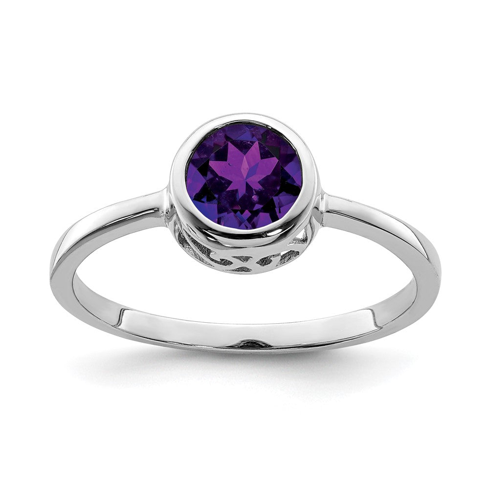 Polished;Open back;Sterling silver;Amethyst;Round;Cut-out sides