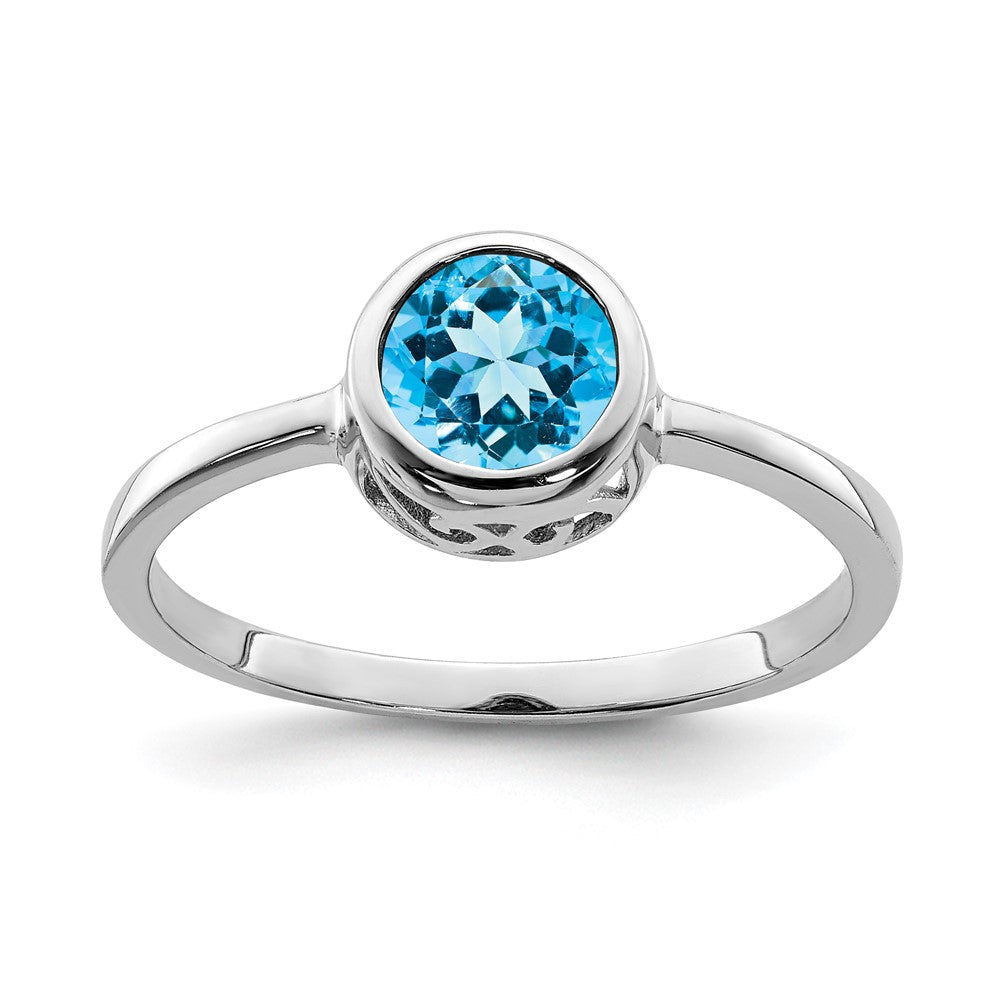 Polished;Open back;Sterling silver;Blue topaz;Round;Cut-out sides