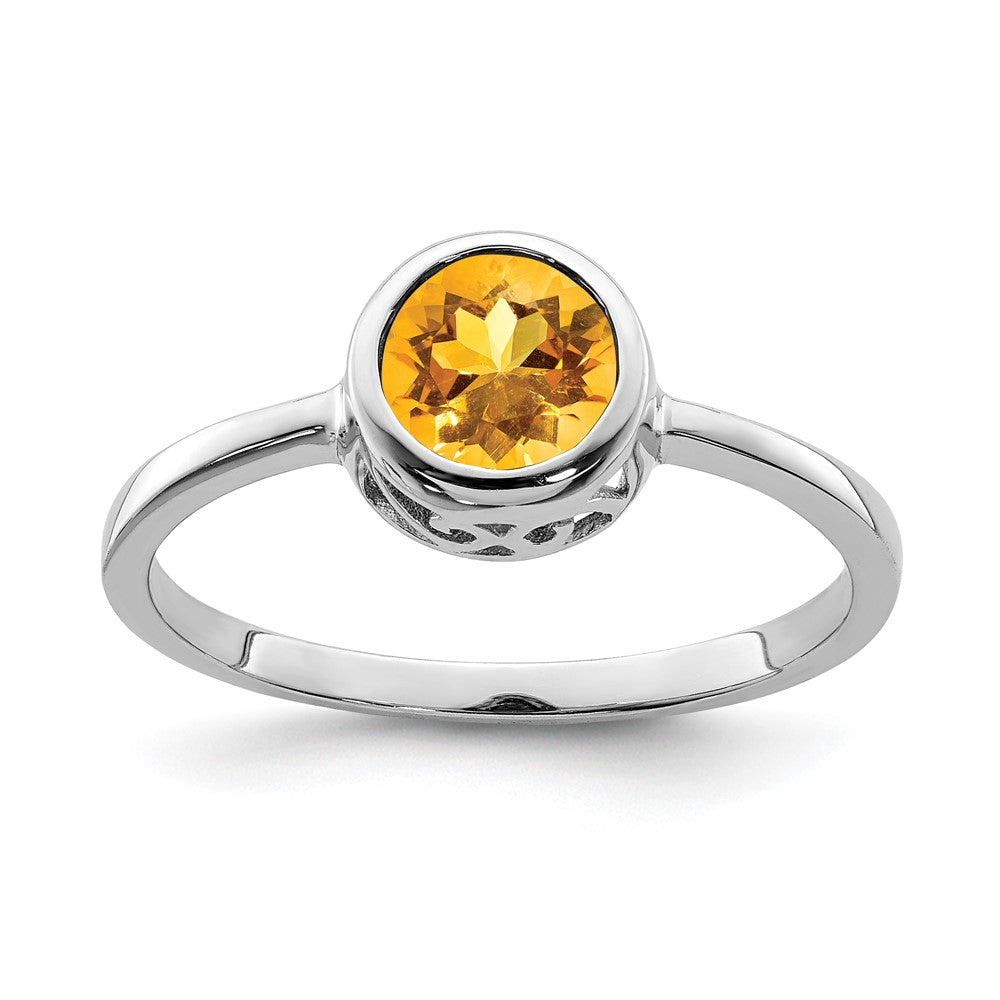 Polished;Open back;Sterling silver;Citrine;Round;Cut-out sides