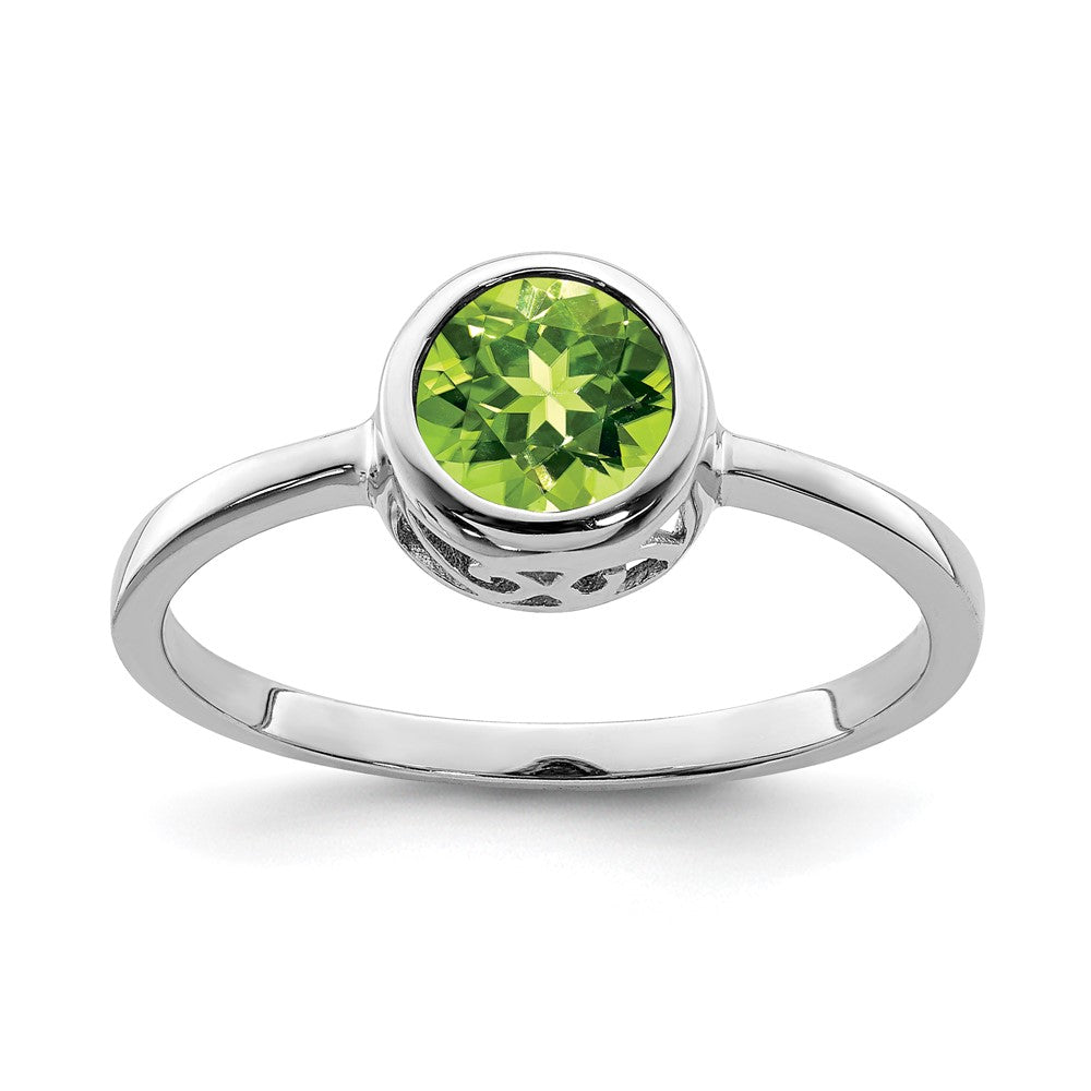 Polished;Open back;Sterling silver;Peridot;Round;Cut-out sides