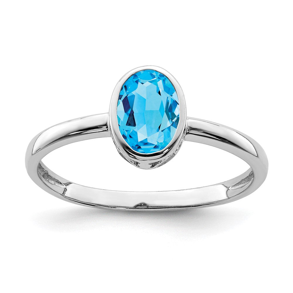 Polished;Open back;Sterling silver;Oval;Blue Topaz;Cut-out sides