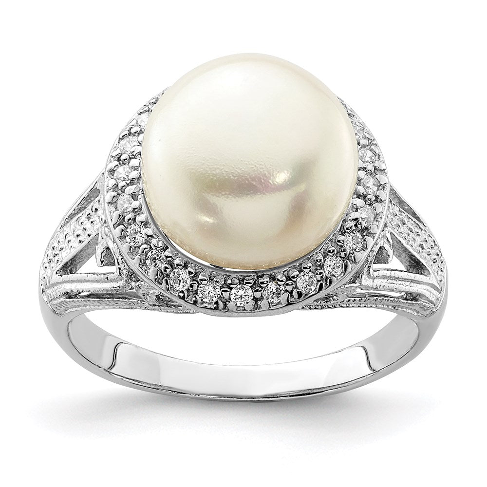 Polished;Sterling silver;Freshwater cultured pearl;CZ