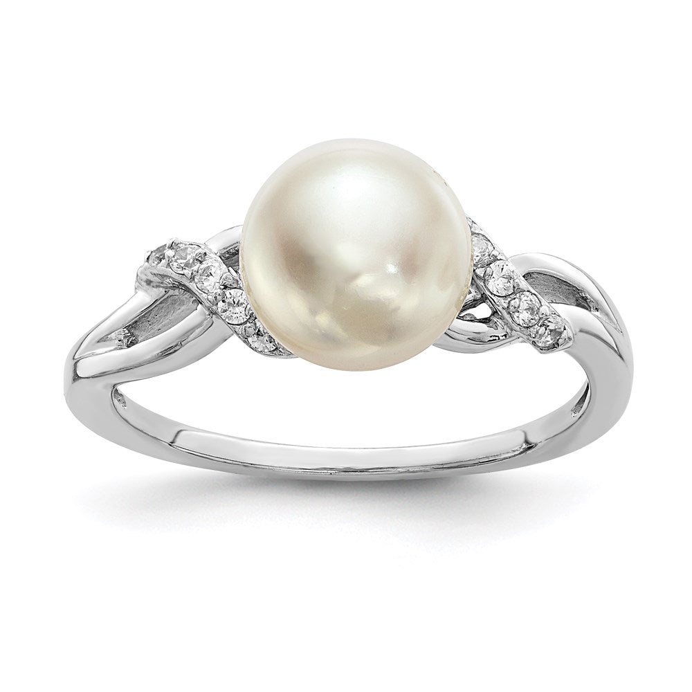 Polished;Sterling silver;Freshwater cultured pearl;CZ