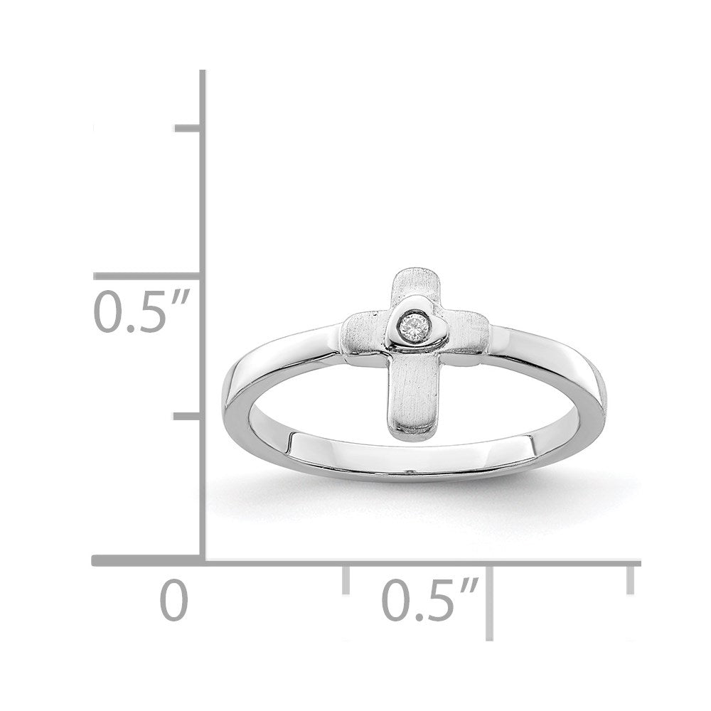 Sterling Silver Polished & Satin CZ Cross Children's Ring