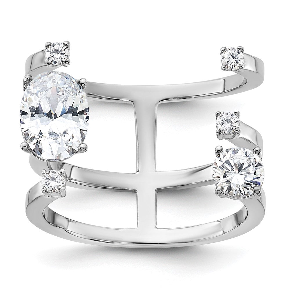 Polished;Sterling silver;CZ;Rhodium-plated;Adjustable