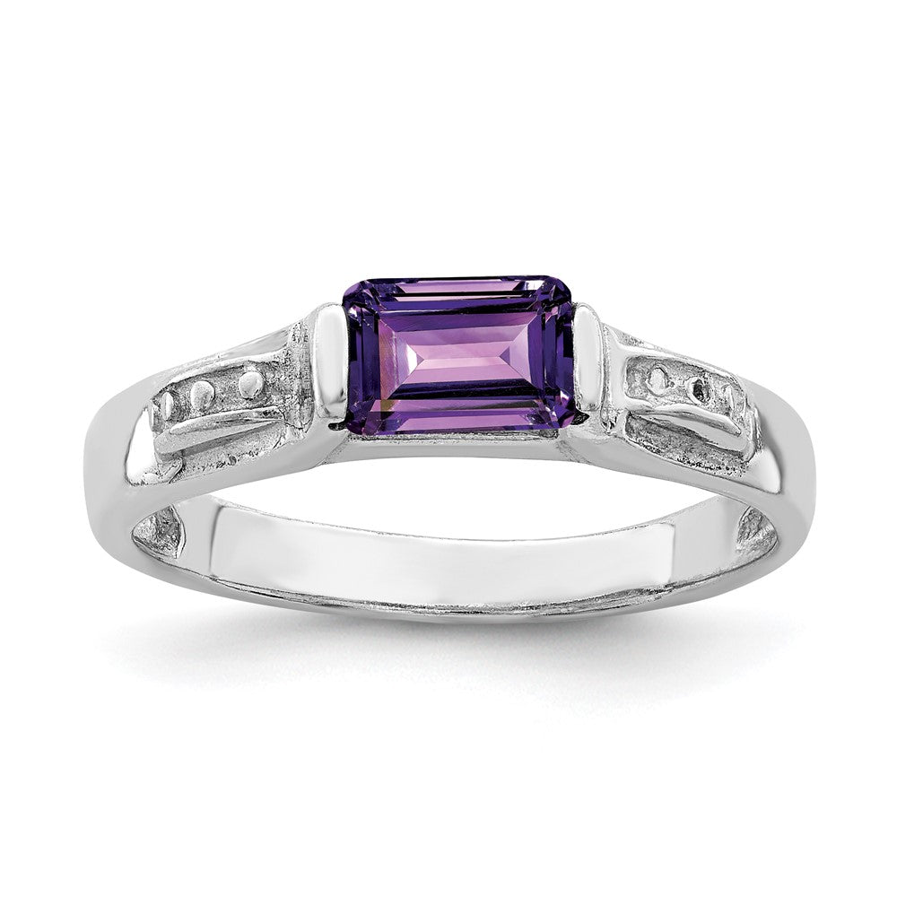 Solid;Casted;Polished;Open back;Sterling silver;Amethyst