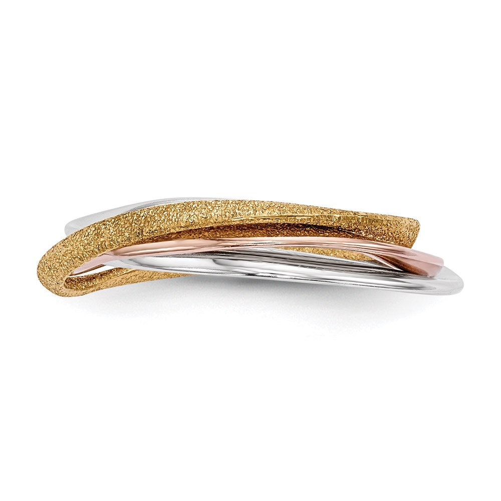 Sterling Silver Rhodium Gold & Rose Gold-tone Intertwined Ring