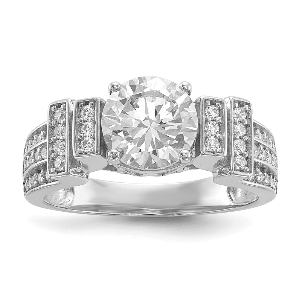 Sterling Silver Rhodium-plated CZ Tiered Pav Ring