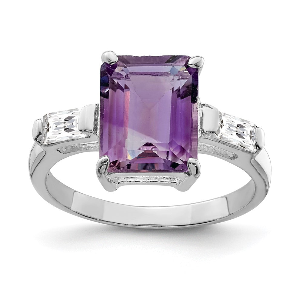 Solid;Casted;Polished;Open back;Sterling silver;Amethyst;CZ