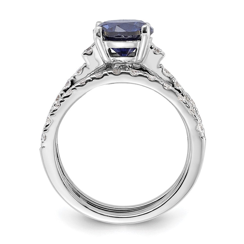 Sterling Silver Rhodium-plated 8mm Blue CZ Engagement Ring and White CZ Wedding Band Set