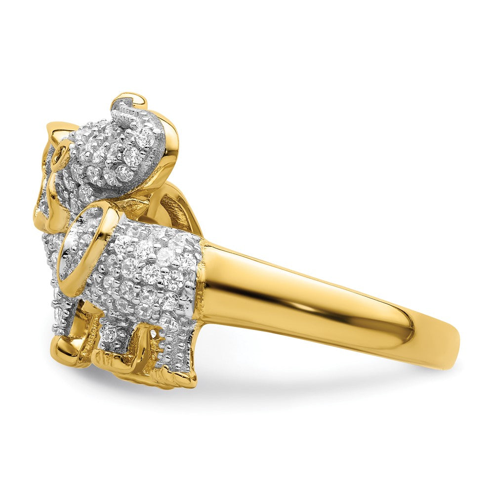 Sterling Silver Rhodium-plated Gold Tone Mom & Baby CZ Elephants Ring