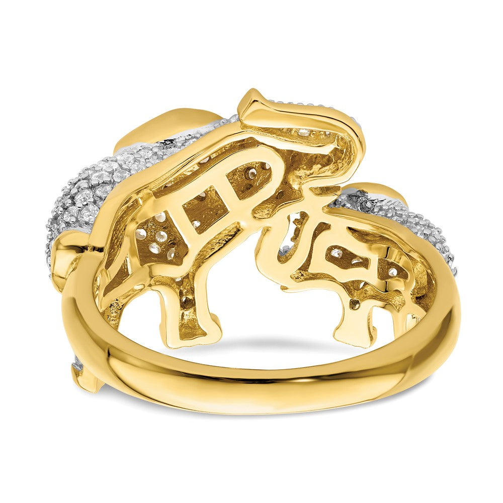 Sterling Silver Rhodium-plated Gold Tone Mom & Baby CZ Elephants Ring
