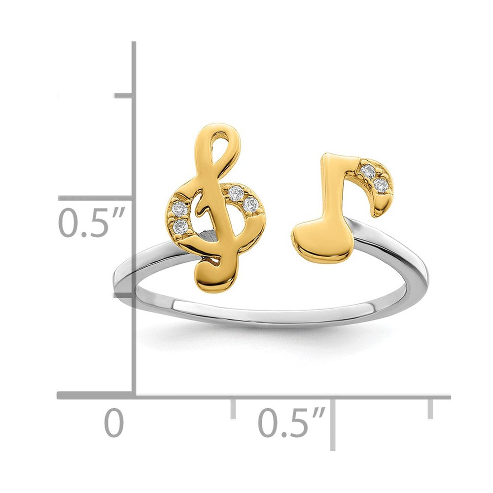 Sterling Silver RH-plated & Gold-plated CZ Music Notes Adjustable Ring