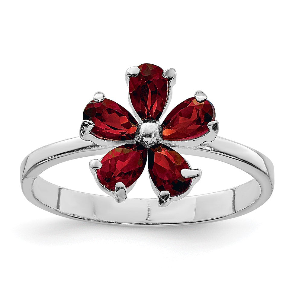 Casted;Polished;Sterling silver;Garnet;Rhodium-plated;Solid Back