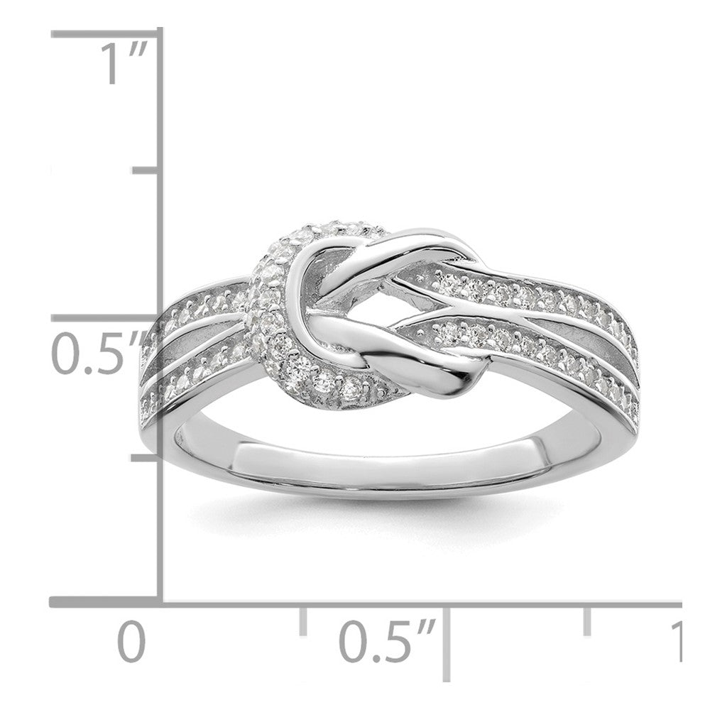 Sterling Silver Polished Rhodium-plated CZ Knot Ring