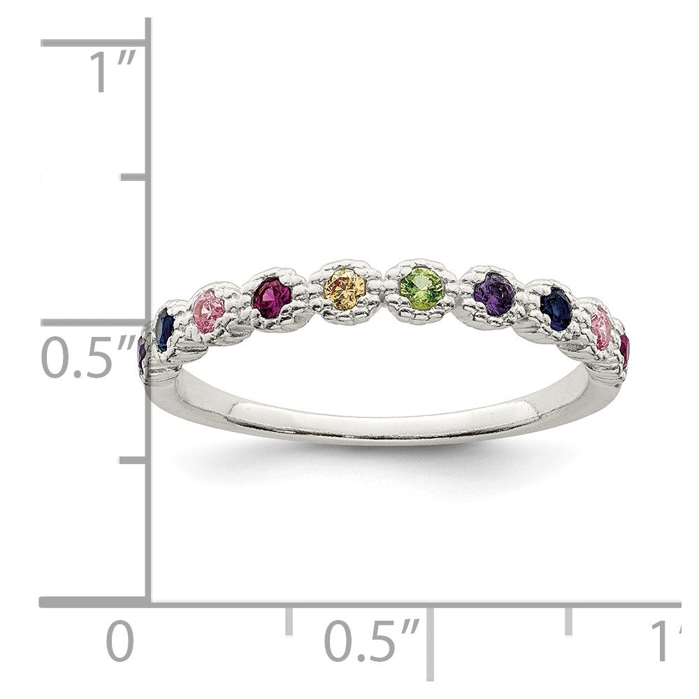 Sterling Silver Polished Rainbow CZ Ring