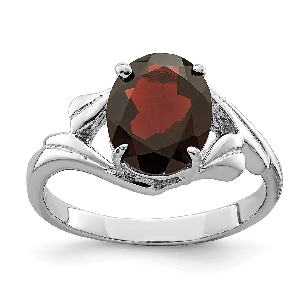 Solid;Casted;Polished;Open back;Sterling silver;Garnet;Rhodium-plated