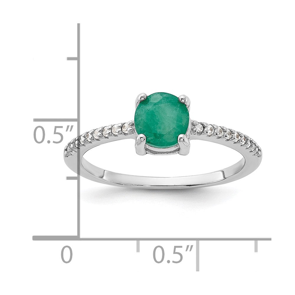 Sterling Silver Rh-plated-plated  1.0EM Emerald and .12WT White Topaz Ring