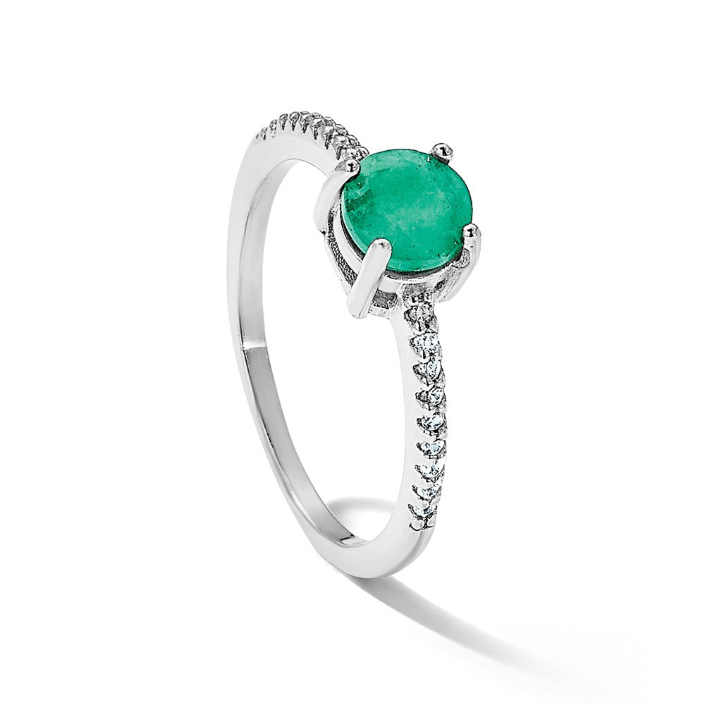 Sterling Silver Rh-plated-plated  1.0EM Emerald and .12WT White Topaz Ring
