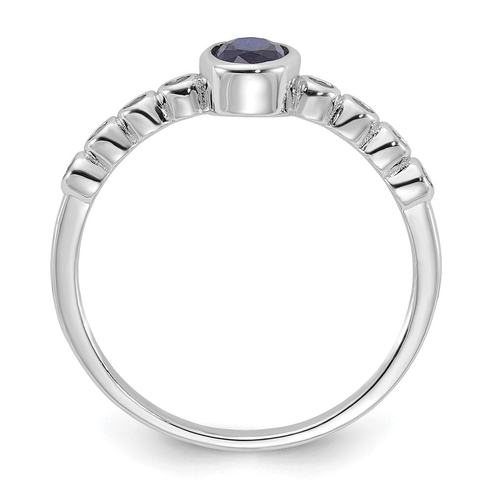 SS Rh-plated  .01Created White Sapphire .56Created Blue Spinel Ring