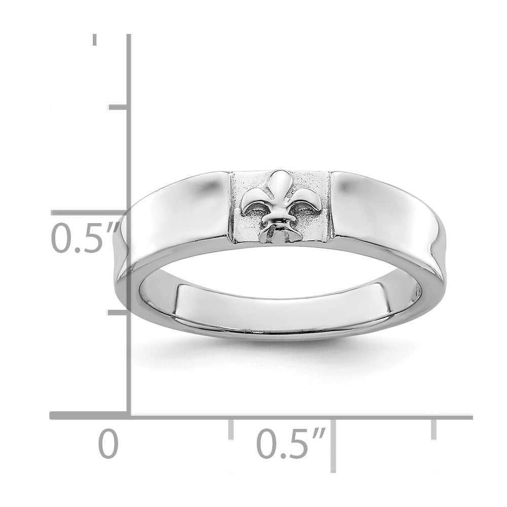 Sterling Silver Rhodium-plated Fleur-de-Lis Band Ring
