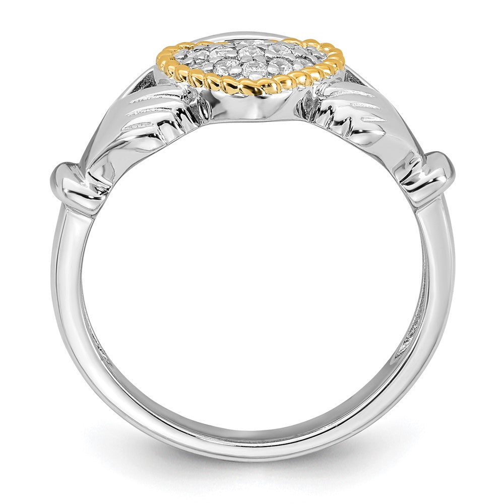 Sterling Silver Rhodium-plated with 14k Accent Polished CZ Size 7 Claddagh Ring
