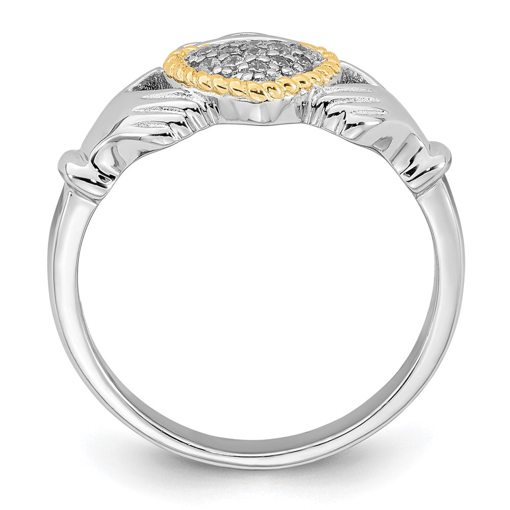 Sterling Silver Rhodium-plated with 14k Accent Polished CZ Size 7 Claddagh Ring