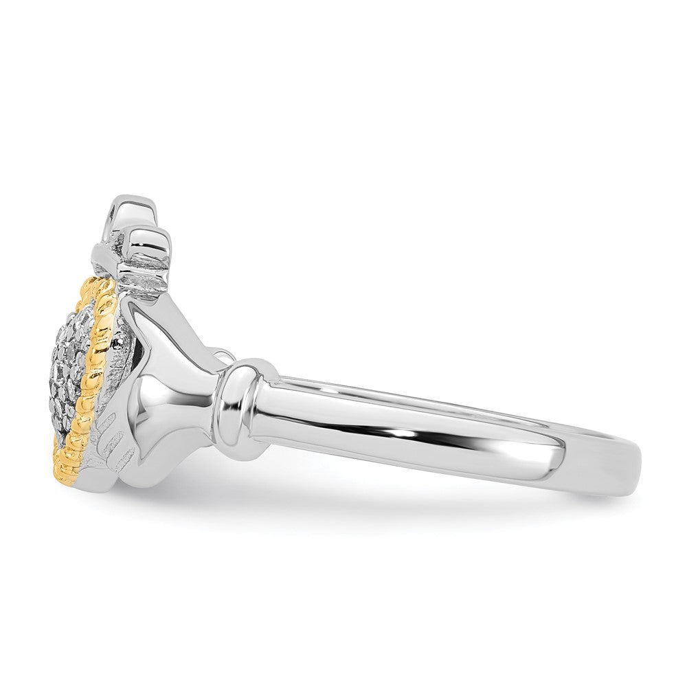 Sterling Silver Rhodium-plated with 14k Accent Polished CZ Size 6 Claddagh Ring