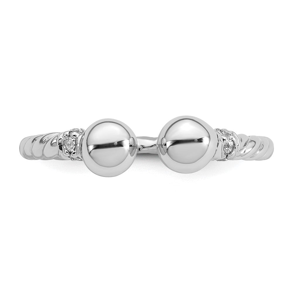 Sterling Silver Rhodium-plated Polished and Twisted CZ Ball End Size 7 Ring
