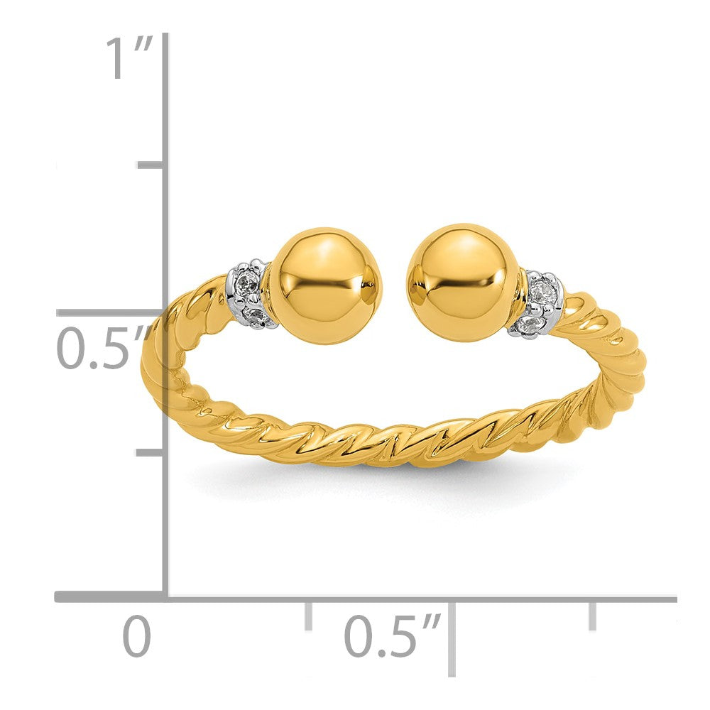 Sterling Silver Gold-plated Polished and Twisted CZ Ball End Size 8 Ring