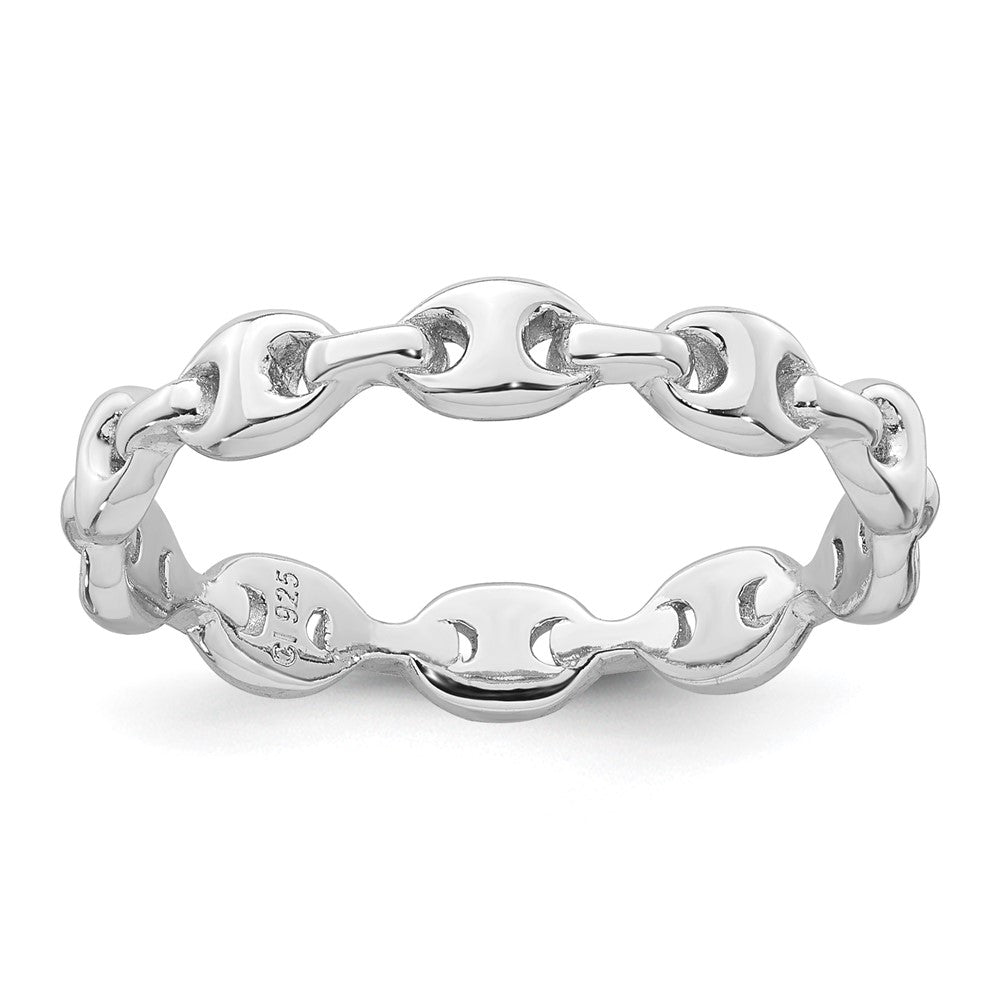 Sterling Silver Rhodium-plated Polished Mariner Link Size 8 Ring
