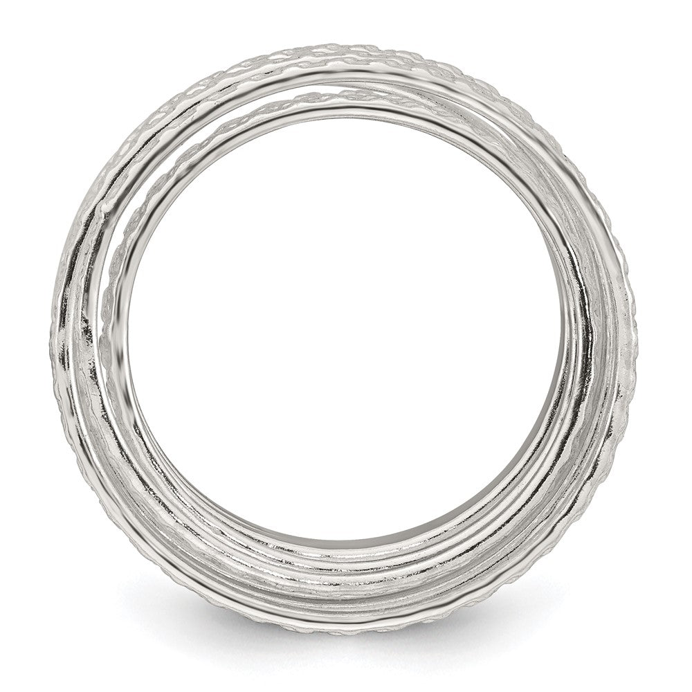 Sterling Silver Polished and Textured Wrapped Spring Size 6 Flexible Ring