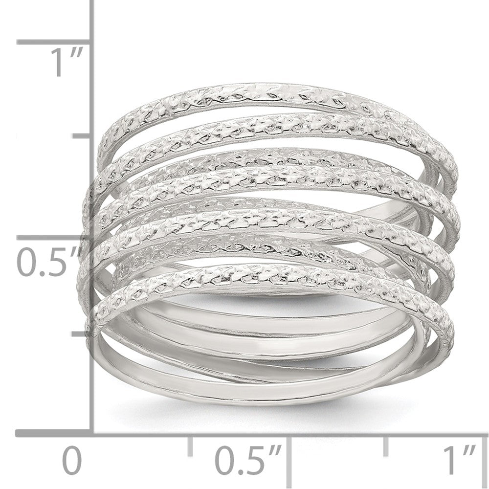 Sterling Silver Polished and Textured Wrapped Spring Size 7 Flexible Ring
