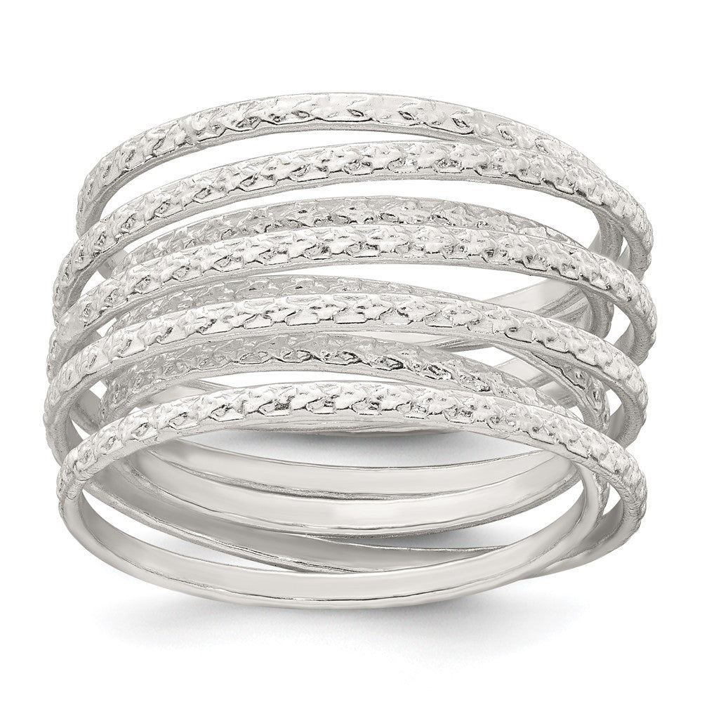 Sterling Silver Polished and Textured Wrapped Spring Size 6 Flexible Ring